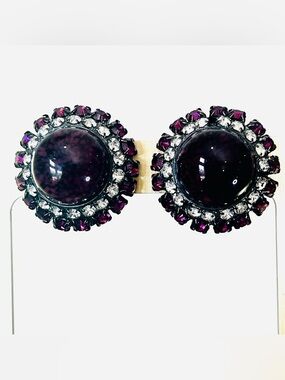 Lawrence Vrba Vintage Purple Cabachon & crystals clip handmade USA 🇺🇸 earrings